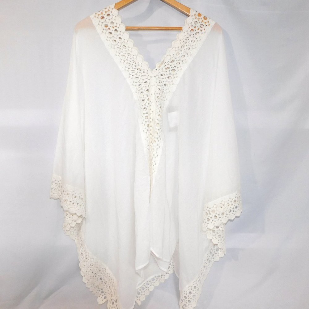 Natural Impressions NY White Cotton Pullover Poncho Cover up Cape NEW Womens OS